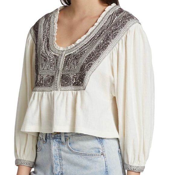 Free People Embroidered Top M - Picture 2 of 9